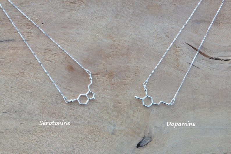 Serotonin molecule necklace chemistry symbol Sterling silver 925 ZOUX154 dopamine hormone science image 6