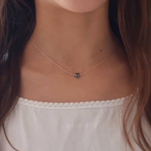Minimalist necklace child heart hematite black stone vermeil silver 925 young girl gift set