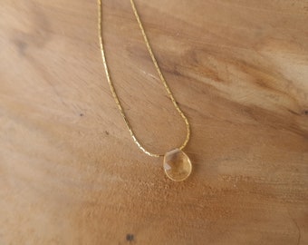 Collier minimaliste goutte plate citrine pierre gemme naturelle argent or rose pierre de naissance Novembre