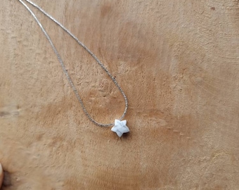 Collier fin minimaliste enfant jeune fille étoile pierre howlite turquoise vermeil argent 925