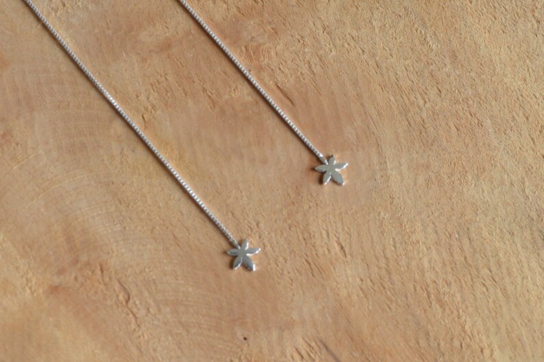 Minimalist long earrings leaf silver maple gincko 925