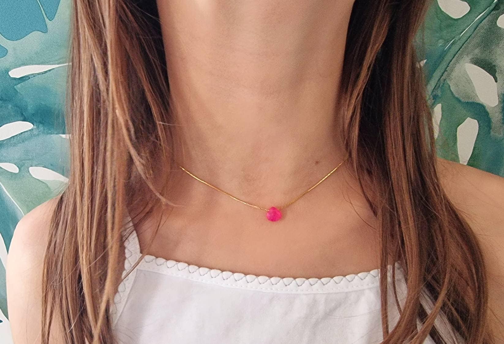 Collier MÉTAL POINTU Rouge Fushia Bronze - Métal Et Strass, Avec Pendentif, Occasion