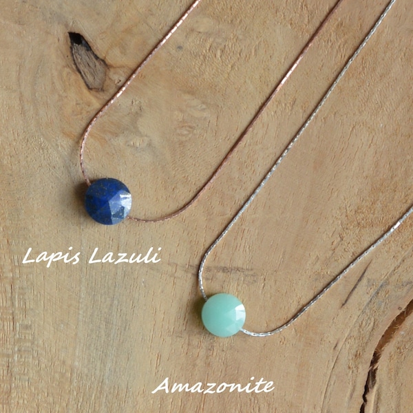 Collier palet rond pierre gemme pierre de lune labradorite amazonite opale cornaline onyx lapis lapis lazuli personnalisable pierre blanche