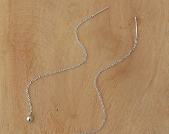 Minimalist long chain earrings with pearl in 925 silver