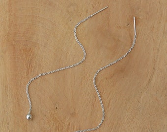 Boucles d'oreilles chaîne longues minimalistes avec perle en argent 925