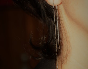 Minimalist long earrings, 925 silver ear wire hanging ear chain ZOUX099 simple modern women&#39;s gift
