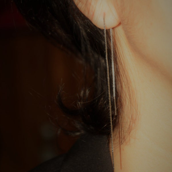 Boucles d'oreilles longues minimalistes, chaîne d'oreille pendantes fil oreille argent 925 ZOUX099 simple moderne cadeau femme