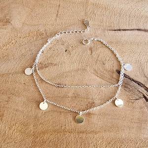 Double row bracelet pieces pastilles medals boho chic silver 925