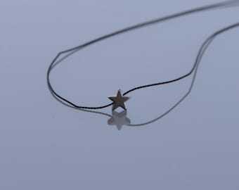 Minimalist choker necklace black silk thread Semi precious star pendant natural hematite silver 925 silver customizable ZOUX132