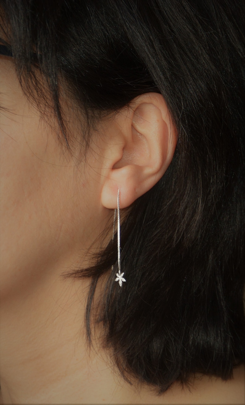 Minimalist long earrings leaf silver maple gincko 925