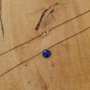 Silk thread necklace and semi-precious stone lapis lazuli - Gold filled 14K ZOUX258 customizable heart drop