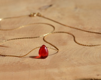 Minimalist silver choker necklace natural stone red quartz ruby - 925 silver rose gold vermeil