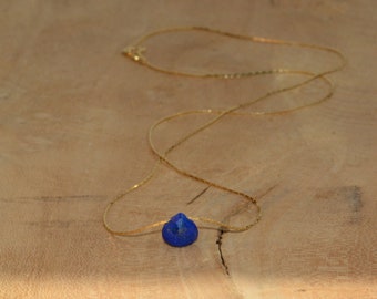 Collier chaîne minimaliste pendentif pierre naturelle cœur lapis lazuli argent 925 vermeil or rose