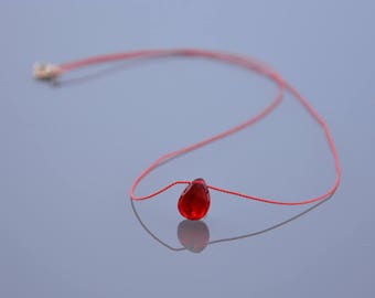 Minimalist red silk thread choker necklace - Natural ruby quartz faceted drop pendant - 14k gold filled ZOUX134 Mother's Day