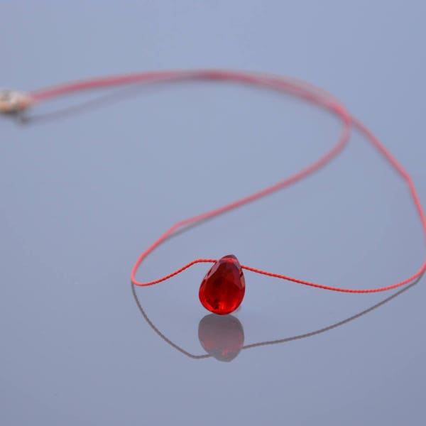 Collier ras de cou minimaliste fil de soie rouge - Pendentif goutte facette quartz naturel rubis - gold filled 14k ZOUX134 fête des mères