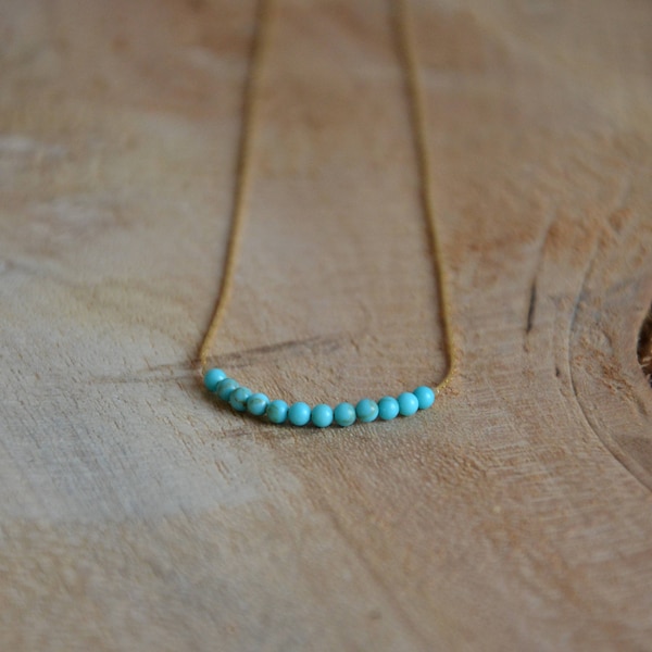 Collier minimaliste ras de cou rang mini perles turquoise pierre semi précieuse - chaîne serpentine ultra fine argent 925 doré 14 k ZOUX205