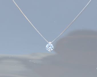 Minimalist solitaire zirconium necklace in 925 rhodium-plated silver, delicate thin chain - customizable shiny rhinestone solitaire diamond ZOUX173