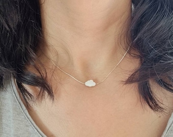 Collier minimaliste nuage éclair lune de nacre vermeil argent 925