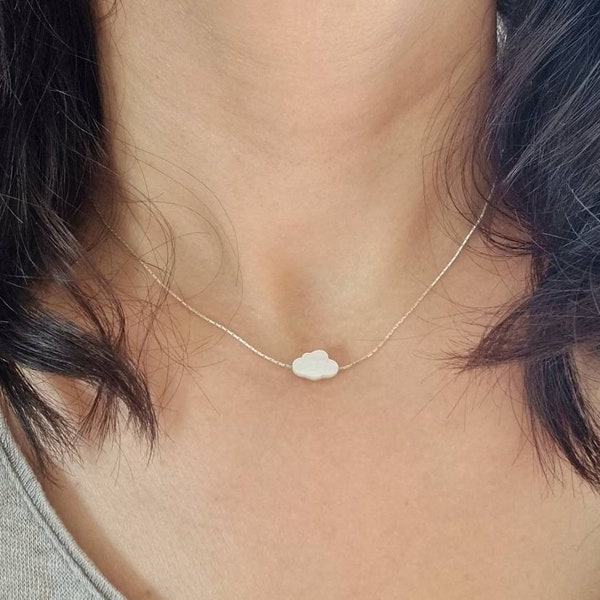 Collier minimaliste nuage éclair lune de nacre vermeil argent 925