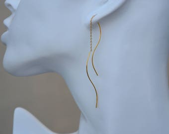 Minimalist long dangling earrings - graphic tube bar ear chain - 925 sterling silver or vermeil ear wire ZOUX163