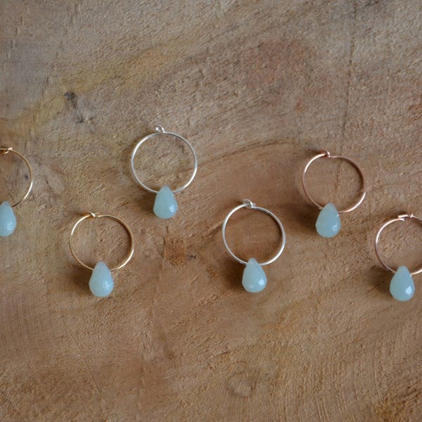 Mini créoles -  Goutte facette pierre naturelle semi précieuse Amazonite aqua - anneau d'oreille - gold filled 14 k rose gold filled ZOUX188