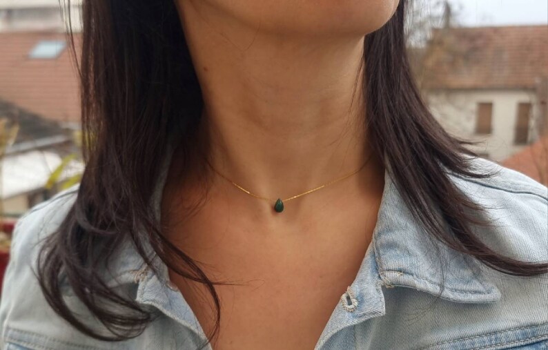 Collier Ras De Cou Vintage En Pierre Bleu-vert - Bijou Fantaisie Occasion