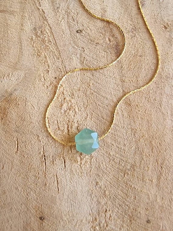 Collier Vintage En Argent Avec Pierre Naturelle - Jade Ou Aventurine, Occasion