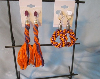 Purple and Orange Earrings Clemson Earrings Purple Drop Earrings Purple and Orange Beaded Earrings Orange Drop Earrings