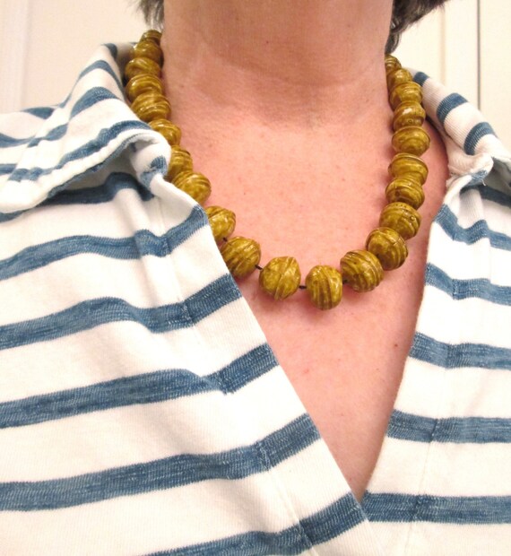 Vintage Choker Large Bead Necklace - Mustard Colo… - image 10