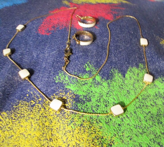 Gold 10KP Chain Necklace + Monet Round  Earrings-… - image 7