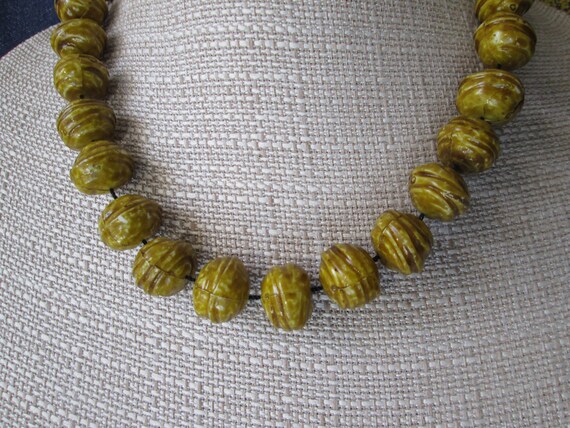 Vintage Choker Large Bead Necklace - Mustard Colo… - image 9