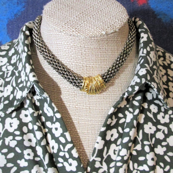 Vintage 1980' Choker Steel Mesh w/magnetic Gold Clasp - Choker Necklace -  Metal mesh Necklace - Length 17 3/4"-Chainmail Necklace