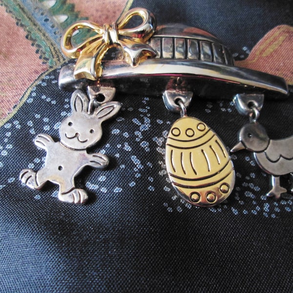 Vintage Costume Best  Jewelry-For Easter- signed Best Makers Mark- Hat With Charms- Also wear as Pendant-Signed By BEST-Pin/Brooch & Pendant