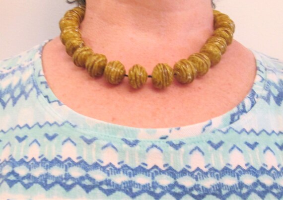 Vintage Choker Large Bead Necklace - Mustard Colo… - image 4