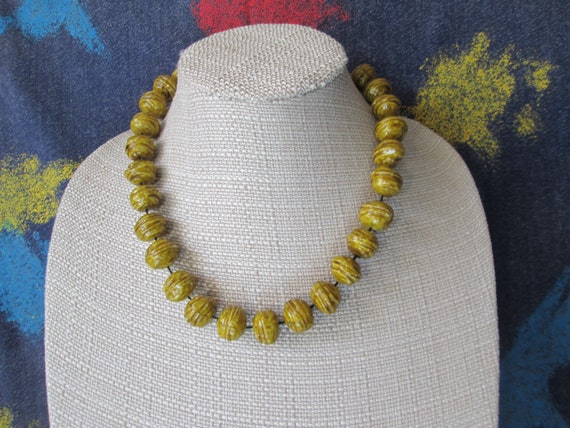 Vintage Choker Large Bead Necklace - Mustard Colo… - image 7