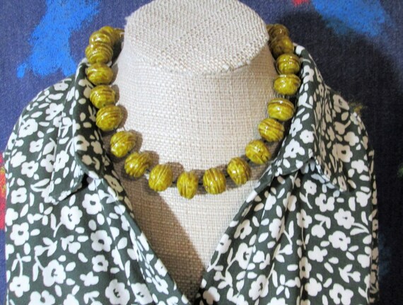 Vintage Choker Large Bead Necklace - Mustard Colo… - image 2