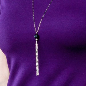 Sterling tassel necklace, y lariat necklace, pearl necklace, boho cord necklace, real pearl necklace, tassel pendant necklace