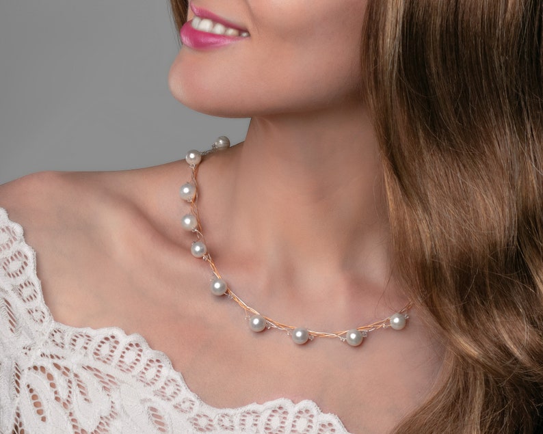 bridesmaid pearl necklace Real pearl necklace 18 inch pearl necklace 1920s necklace short gold necklace minimal bridal jewelry