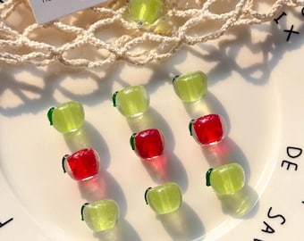 Translucent Apple Glass Bead, Apple Pendants, DIY Fruit Earrings Charms, Jewelry Making Beads