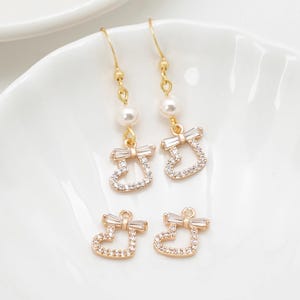 Gold Plated Christmas Stocking Charm, CZ Pave Pendant