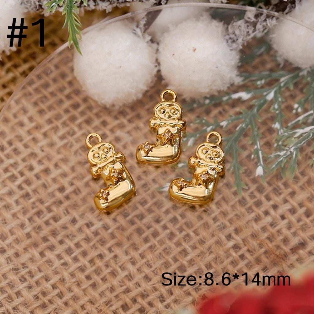 18K Christmas Pendants, Christmas Tree, Bell, Snowman, Glove and Hat Pendants, Gold Christmas Charms, DIY Christmas Jewelry, Christmas Gifts
