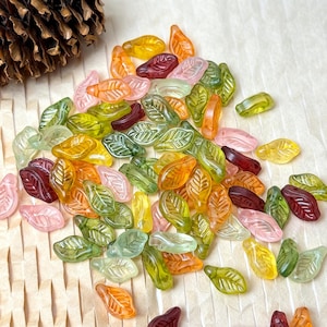 27pcs Colorful Transparent Leaf Glass Beads, DIY Craft Supplies, Mini Leaves Bead, Gifts For Her