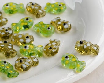 Contas de peixe verdes transparentes, contas de peixe de vidro com bolinhas, acessórios para pingente de celular DIY, confecção de joias