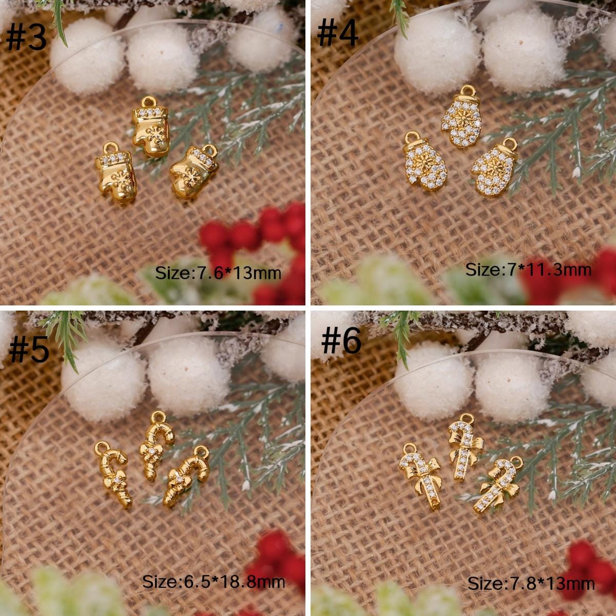 18K Christmas Pendants, Christmas Tree, Bell, Snowman, Glove and Hat Pendants, Gold Christmas Charms, DIY Christmas Jewelry, Christmas Gifts