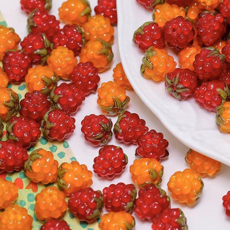 Beaded Golden Raspberry Lampwork Raspberry Beads, Handmade Berry Glass Beads, Fruit Charms, DIY ...