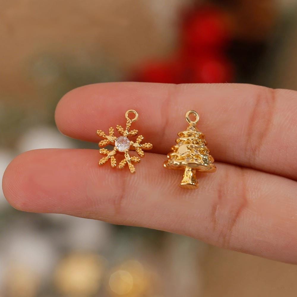 18K Christmas Pendants, Christmas Tree, Bell, Snowman, Glove and Hat Pendants, Gold Christmas Charms, DIY Christmas Jewelry, Christmas Gifts