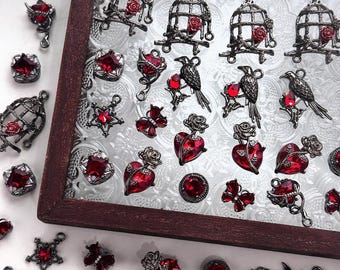 Dark Raven Rose Pendant, DIY Gothic Jewelry Alloy Charms, Bracelet Making, Handmade Punk Jewelry