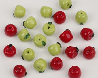 3pcs Apple Glass Beads, Lampwork Fruit Bead. Apple Charm, Jewelry Making Supplies