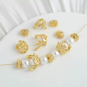 2pcs 18K Gold-plated Irregular Bead Frames, Baroque Shaped Spacer Beads, DIY Beads for Bracelets