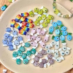 2pcs Glazed Fish Beads,Colorful Hand-painted Fish Pendant,Sea Animal Loose Beads,Bracelet Necklace Earrings Making Accessories,DIY Jewelry